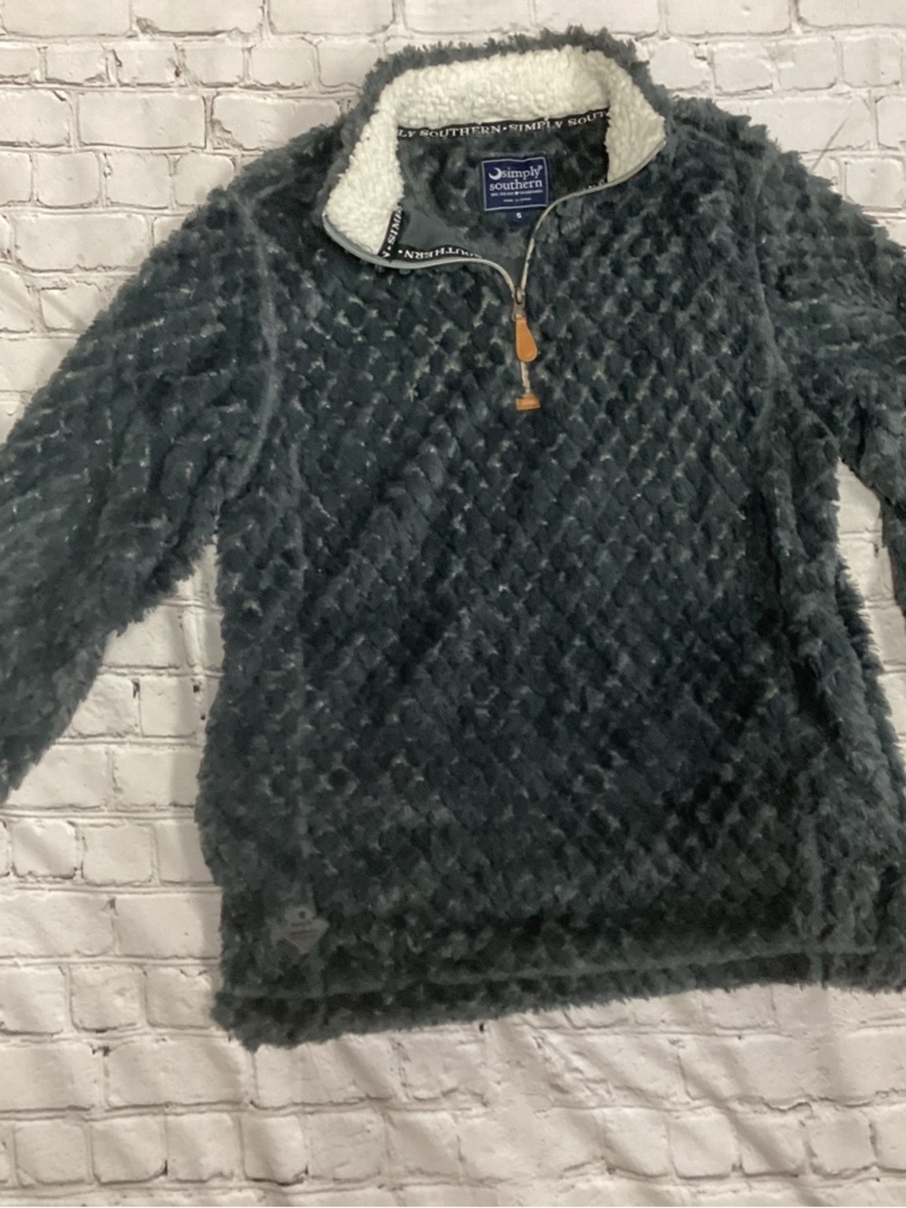 Simply Southern Plush Quarter-Zip Sherpa Pullover in Charcoal